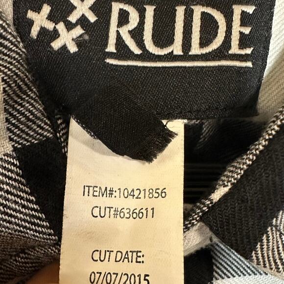 XXX Rude Mens Medium Buffalo Check Button Down Shirt Emo Scene Grunge Punk Retro - Picture 10 of 16